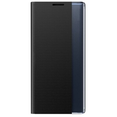 Telefontok álló, textil hatású (aktív flip, oldalra nyíló, asztali tartó funkció, Smart View Cover), Fekete [Samsung Galaxy S22 5G (SM-S901)]