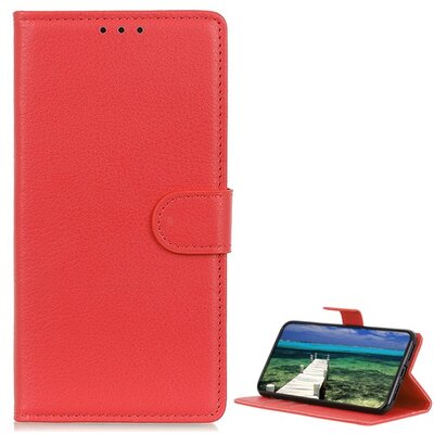 Telefontok álló, bőr hatású (flip, oldalra nyíló, asztali tartó funkció, prémium), Piros [Motorola Moto G22 (XT2231)]