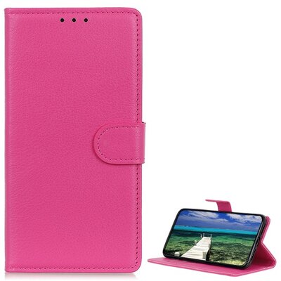 Telefontok álló, bőr hatású (flip, oldalra nyíló, asztali tartó funkció, prémium), Rózsaszín [Samsung Galaxy M23 (SM-M236)]