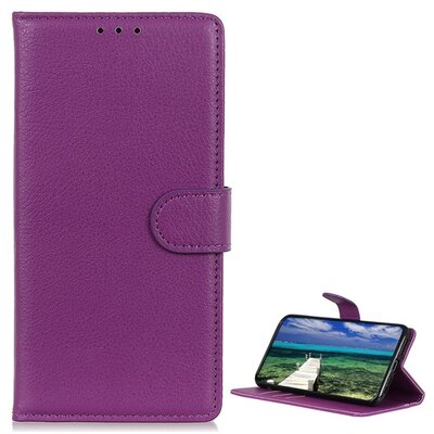 Telefontok álló, bőr hatású (flip, oldalra nyíló, asztali tartó funkció, prémium), Lila [Samsung Galaxy M23 (SM-M236)]