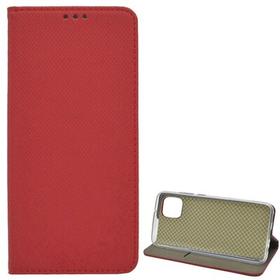 Telefontok álló, bőr hatású (flip, oldalra nyíló, asztali tartó funkció, rombusz minta), Piros [Samsung Galaxy A03 (SM-A035)]