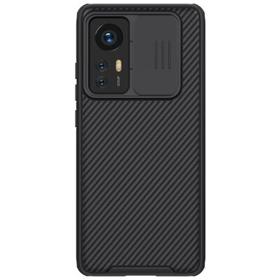 NILLKIN CAMSHIELD PRO műanyag hátlapvédő telefontok (szilikon keret, közepesen ütésálló, kamera védelem, csíkos minta), Fekete [Xiaomi 12 Pro]