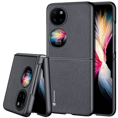 DUX DUCIS FINO szilikon hátlapvédő telefontok (műanyag belső, közepesen ütésálló, rács minta), Fekete [Huawei P50 Pocket]