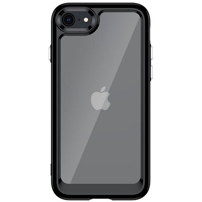 Műanyag hátlapvédő telefontok (szilikon keret, közepesen ütésálló, átlátszó hátlap), Fekete [Apple iPhone 7 4.7, Apple iPhone 8 4.7, Apple iPhone SE 2 (2020), Apple iPhone SE 3 (2022)]