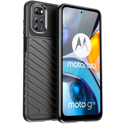 Szilikon hátlapvédő telefontok (közepesen ütésálló, csíkos, dombor minta), Fekete [Motorola Moto G22 (XT2231)]