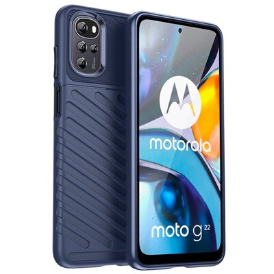 Szilikon hátlapvédő telefontok (közepesen ütésálló, csíkos, dombor minta), Sötétkék [Motorola Moto G22 (XT2231)]