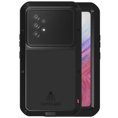LOVE MEI Powerful defender hátlapvédő telefontok (fém keret, extrém ütésálló, cseppálló, porálló + Gorilla Glass üveg), Fekete [Samsung Galaxy A53 (SM-A536) 5G]