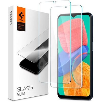 SPIGEN SLIM kijelzővédő üvegfólia 2db (2.5D, extra karcálló, tokbarát, ultravékony, 0.2mm, 9H), Átlátszó [Samsung Galaxy M33 (SM-M336), Samsung Galaxy M23 (SM-M236)]