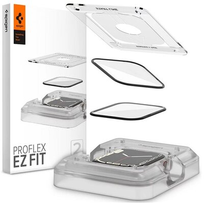 SPIGEN EZ FIT kijelzővédő üvegfólia 2db (2.5D lekerekített szél, 0.2mm, 9H, NEM íves), Fekete [Apple Watch Series 7 41mm]