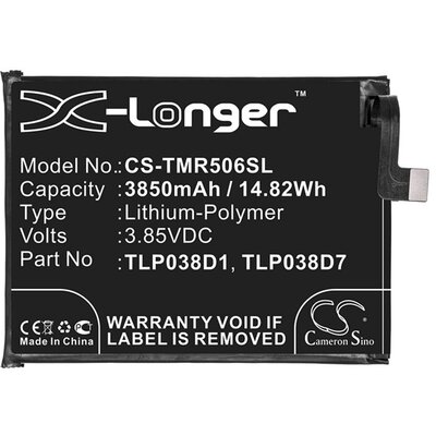 CAMERON SINO Li-Polymer utángyártott akkumulátor (3,85V / 3850 mAh, Alcatel TLP038D1 / TLp038D7 kompatibilis) [Alcatel 1S (2020) OT-5028D, TCL 10 Lite (TCL 10L), Alcatel 3L (2020) OT-5029D]
