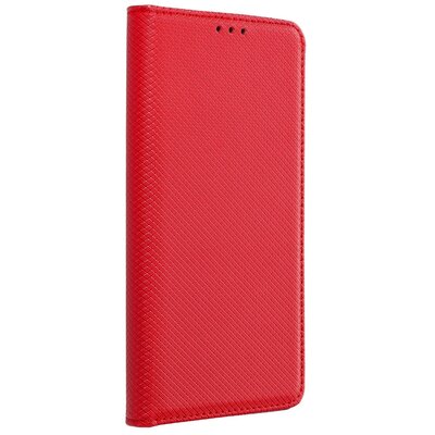 Smart flip telefontok, mágneses flip zár, oldalra nyíló, bőr hatású - Samsung Galaxy S21 FE, Piros