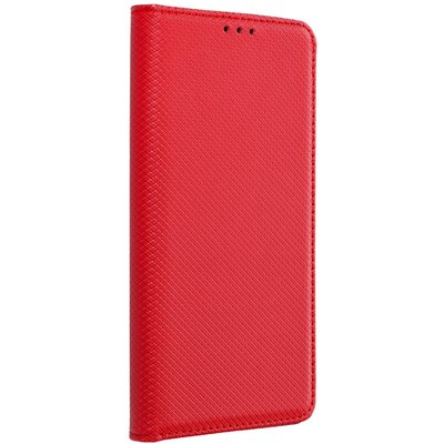 Smart flip telefontok, mágneses flip zár, oldalra nyíló, bőr hatású - iPhone 14+ Plus, Piros