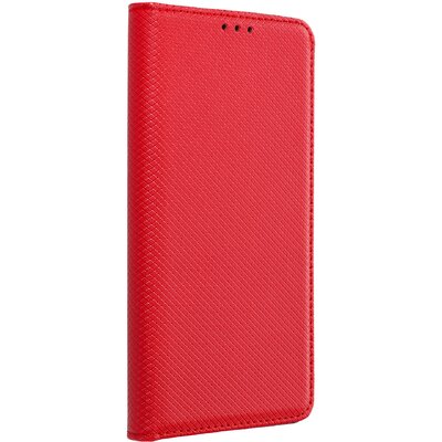 Smart flip telefontok, mágneses flip zár, oldalra nyíló, bőr hatású - Samsung Galaxy M53 5G, Piros