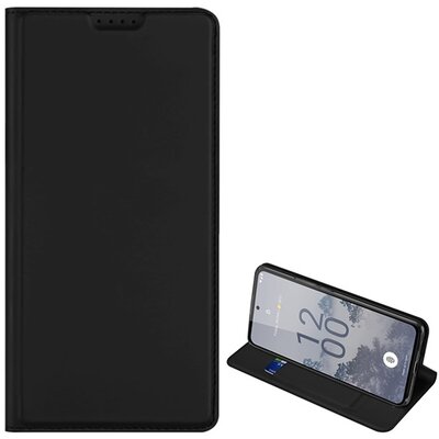 DUX DUCIS SKIN PRO telefontok álló, bőr hatású (flip, oldalra nyíló, bankkártya tartó, asztali tartó funkció), Fekete [Nokia X30]
