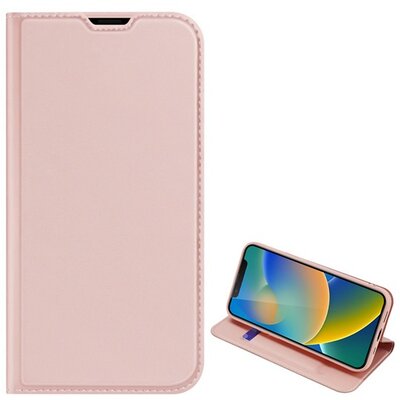 DUX DUCIS SKIN PRO telefontok álló, bőr hatású (flip, oldalra nyíló, bankkártya tartó, asztali tartó funkció), Rózsaszín [Apple iPhone 14]
