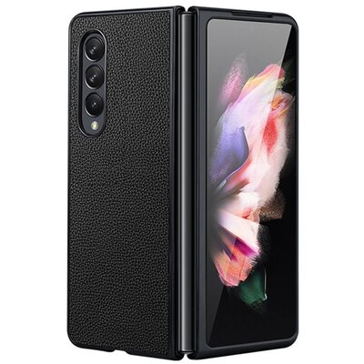 Telefontok álló, bőr hatású (flip, oldalra nyíló, asztali tartó funkció, prémium), Fekete [Samsung Galaxy Z Fold 4 (SM-F936)]