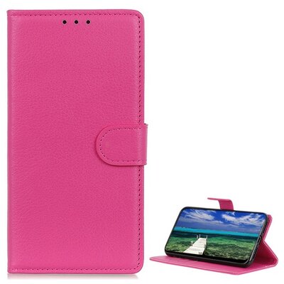 Telefontok álló, bőr hatású (flip, oldalra nyíló, asztali tartó funkció, prémium), Rózsaszín [Apple iPhone 14 Pro]