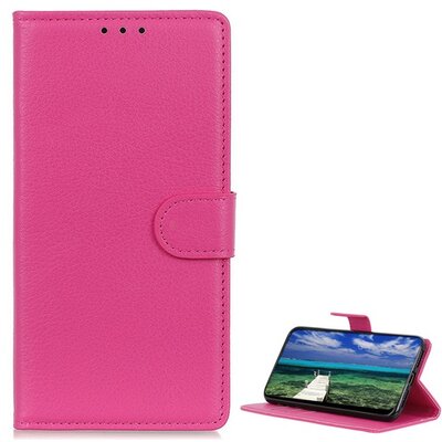 Telefontok álló, bőr hatású (flip, oldalra nyíló, asztali tartó funkció, prémium), Rózsaszín [Apple iPhone 14+ Plus]