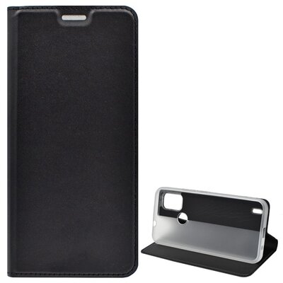 Telefontok álló, bőr hatású (flip, oldalra nyíló, asztali tartó funkció), Fekete [Nokia C21+ Plus]