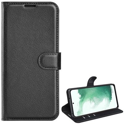 Telefontok álló, bőr hatású (flip, oldalra nyíló, asztali tartó funkció, prémium), Fekete [Samsung Galaxy S23+ Plus (SM-S916)]
