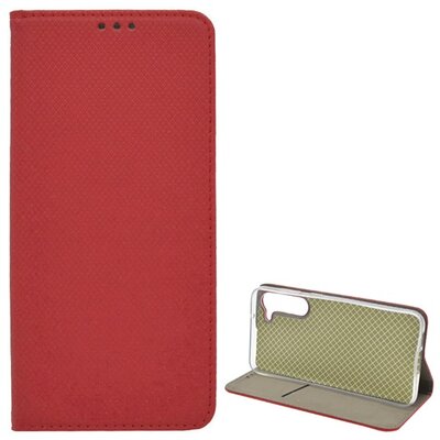 Telefontok álló, bőr hatású (flip, oldalra nyíló, asztali tartó funkció, rombusz minta), Piros [Samsung Galaxy S23 (SM-S911)]