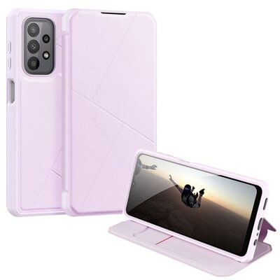 DUX DUCIS SKIN X telefontok álló, bőr hatású (flip, oldalra nyíló, asztali tartó, vezeték nélküli töltés, 3D minta), Rózsaszín [Samsung Galaxy A23 5G (SM-A236F)]