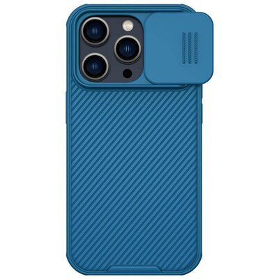 NILLKIN CAMSHIELD PRO MAGNETIC műanyag hátlapvédő telefontok (közepesen ütésálló, kamera védelem, fémlemez, csíkos), Sötétkék [Apple iPhone 14 Pro Max]
