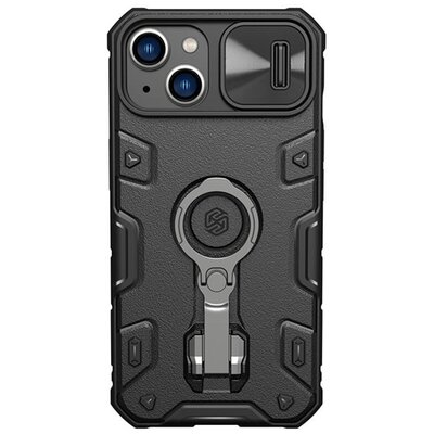 NILLKIN CAMSHIELD ARMOR PRO defender műanyag hátlapvédő telefontok (szilikon belső, közepesen ütésálló, telefontartó gyűrű), Fekete [Apple iPhone 14+ Plus]