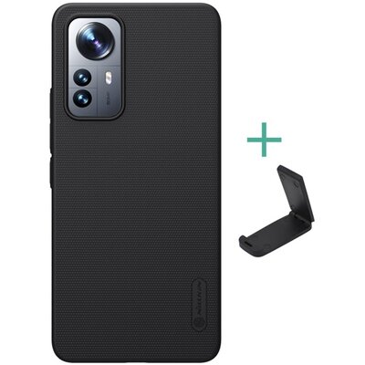 NILLKIN SUPER FROSTED műanyag hátlapvédő telefontok (gumírozott, érdes felület + asztali tartó), Fekete [Xiaomi 12 Lite]