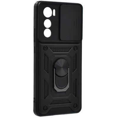 Defender műanyag telefonvédő (közepesen ütésálló, szilikon belső, telefontartó gyűrű, kamera védelem) FEKETE [Motorola Edge 30 (XT2203-1)]