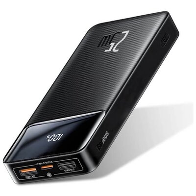 BASEUS PPBD25K BASEUS BIPOW vésztöltő 2 USB aljzat / Type-C aljzat (20000 mAh, 5V / 3000mA, 25W, PD gyorstöltés támogatás) FEKETE [Xiaomi Redmi A2 Plus]