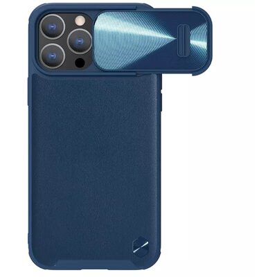 NILLKIN CAMSHIELD LEATHER műanyag telefonvédő (közepesen ütésálló, ECO bőr hatású hátlap, kamera védelem) SÖTÉTKÉK [Apple iPhone 14 Pro]
