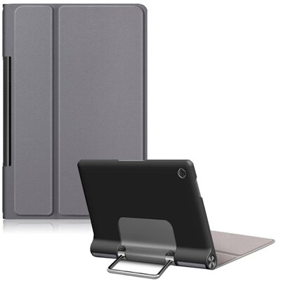 Tok álló, bőr hatású (FLIP, oldalra nyíló, asztali tartó funkció, kitámasztó) SZÜRKE [Lenovo Yoga Tab 11 (YT-J706X) LTE]