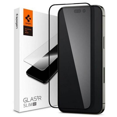 SPIGEN AGL05221 SPIGEN TR SLIM HD képernyővédő üveg (2.5D, karcálló, tok barát, ujjlenyomat mentes, ultravékony, 0.2mm, 9H) FEKETE [Apple iPhone 14 Pro]