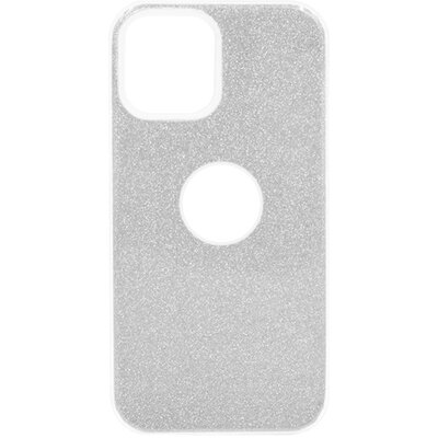 Szilikon telefonvédő (műanyag belső, csillogó hátlap, logó kivágás) EZÜST [Apple iPhone 14]