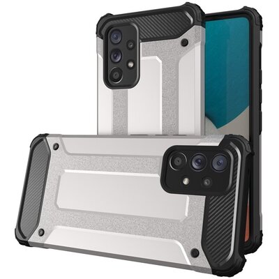 Defender műanyag telefonvédő (közepesen ütésálló, légpárnás sarok, szilikon belső, fémhatás) EZÜST [Samsung Galaxy A53 (SM-A536) 5G]
