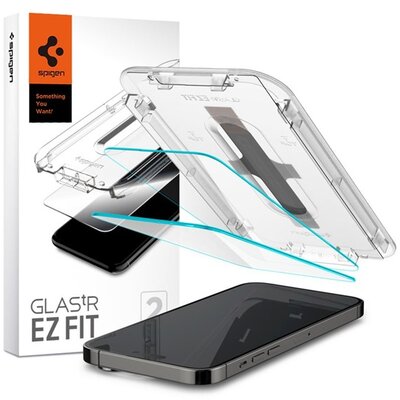 SPIGEN AGL05214 SPIGEN EZ FIT HD képernyővédő üveg 2db (2.5D, tokbarát, ultravékony, 0.2mm, 9H + segédkeret) ÁTLÁTSZÓ [Apple iPhone 14 Pro]