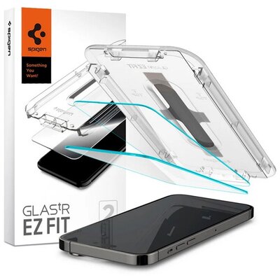 SPIGEN AGL05202 SPIGEN EZ FIT HD képernyővédő üveg 2db (2.5D, tokbarát, ultravékony, 0.2mm, 9H + segédkeret) ÁTLÁTSZÓ [Apple iPhone 14 Pro Max]