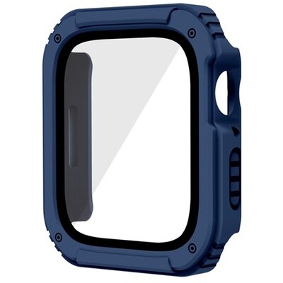 Műanyag keret (BUMPER, ütésálló + kijelzővédő üveg) SÖTÉTKÉK [Apple Watch Series SE 40mm]