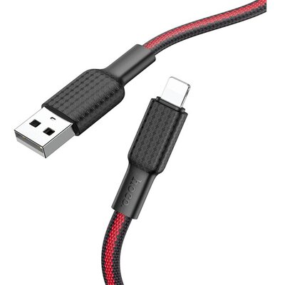 HOCO X69_USB_LIGHTNING_BR HOCO X69 adatkábel és töltő (USB - lightning 8pin, 2.4A, 100cm, törésgátló, cipőfűző minta) FEKETE / PIROS