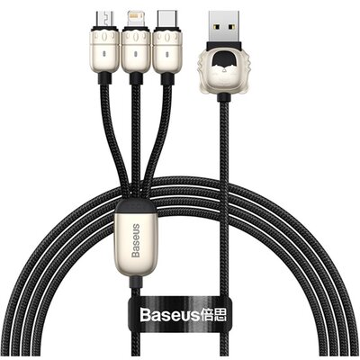 BASEUS CASX010001 BASEUS YEAR OF THE TIGER adatkábel és töltő 3in1 (USB - lightning 8pin / microUSB / Type-C, 3.5A, 120cm) FEKETE