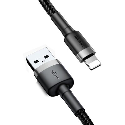 BASEUS CALKLF-AG1 BASEUS CAFULE adatkábel és töltő (USB - lightning 8pin, 2.4A, gyorstöltés támogatás, 50cm, cipőfűző minta) FEKETE