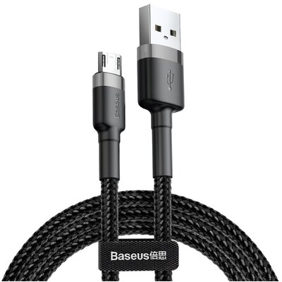 BASEUS CAMKLF-BG1 BASEUS CAFULE adatkábel és töltő (USB - microUSB, 2.4A, gyorstöltés támogatás, 100cm, cipőfűző minta) SZÜRKE / FEKETE