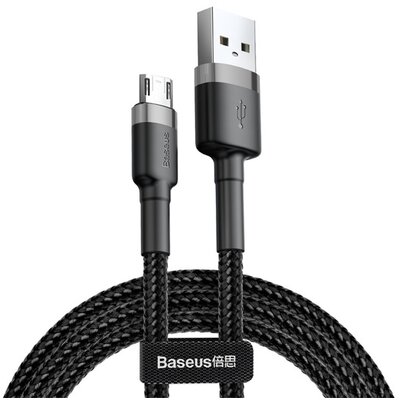 BASEUS CAMKLF-HG1 BASEUS CAFULE adatkábel és töltő (USB - microUSB, 2A, gyorstöltés támogatás, 300cm, cipőfűző minta) SZÜRKE / FEKETE