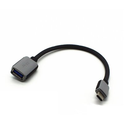 Adapter kábel (USB aljzat - Type-C, OTG, adatátvitel és töltés, 20cm) FEKETE
