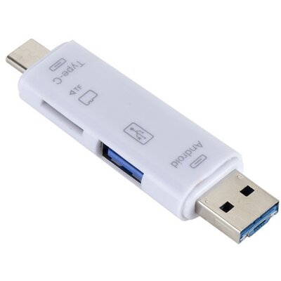 Adapter 5in1 (USB + microUSB + Type-C, microSD / pendrive olvasó, OTG) FEHÉR