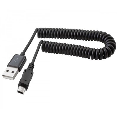 Adatkábel és töltő (USB - miniUSB, spirálkábel 38-100cm) FEKETE