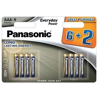 PANASONIC LR03EPS/8BW 6+2F PANASONIC EVERYDAY POWER szupertartós elem (AAA, LR03EPS, 1.5V, alkáli) 8db /csomag