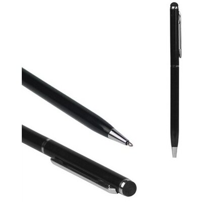 Érintőképernyő ceruza 2in1 (univerzális, toll, kapacitív érintőceruza, 13cm) FEKETE