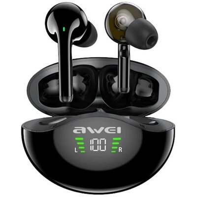AWEI T12P_B AWEI T12P bluetooth fülhallgató SZTEREO (v5.1, TWS, aktív zajszűrő, vízálló, LED kijelző + töltőtok) FEKETE